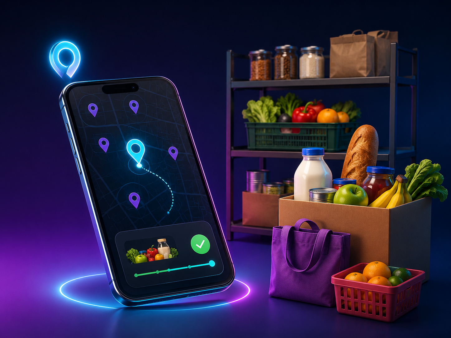 A phone showing food pantry locations on a map